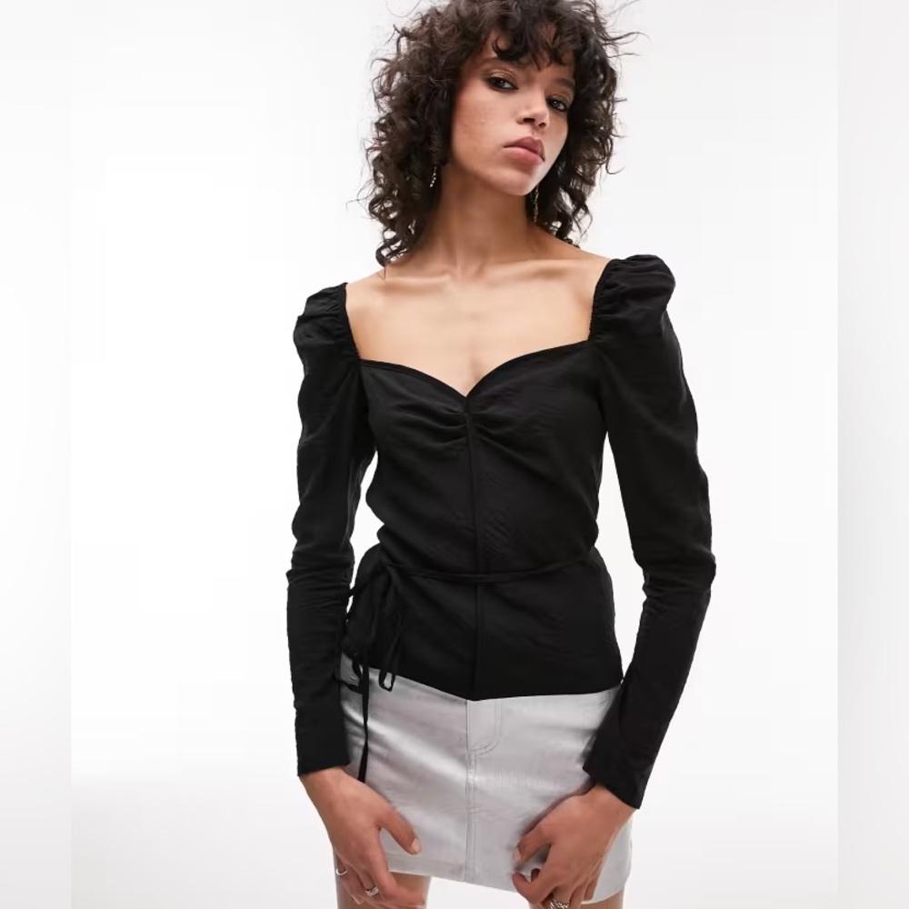 ASOS Topshop puff sleeve sweetheart neckline long sleeve top NWOT